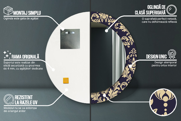 Espejo redondo con decoración Patrón floral