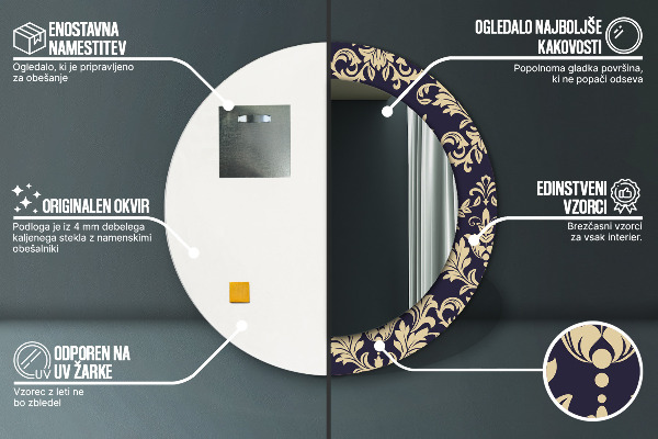 Espejo redondo con decoración Patrón floral