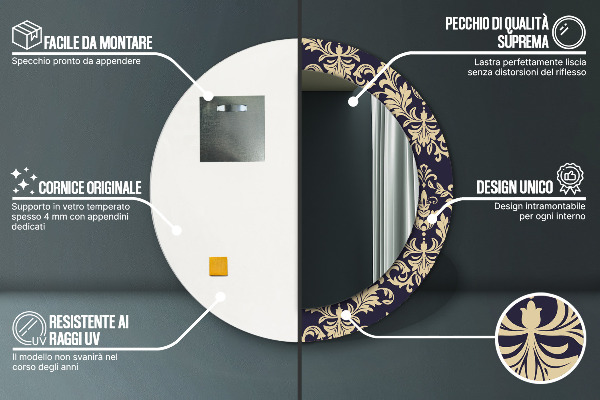 Espejo redondo con decoración Patrón floral