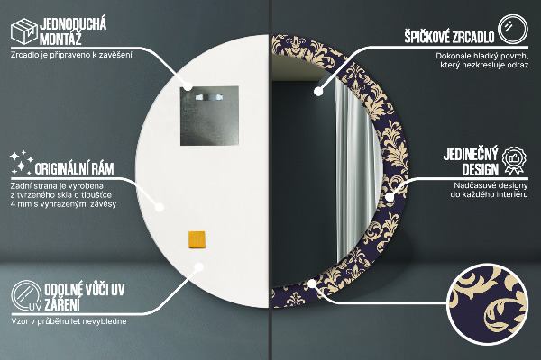 Espejo redondo con decoración Patrón floral