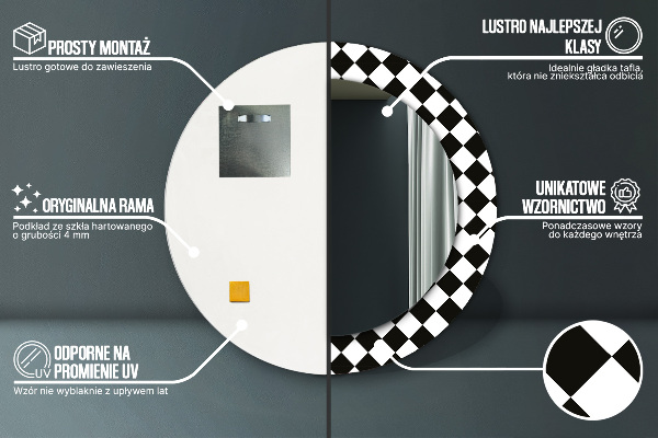 Espejo redondo con decoración Mesa de ajedrez