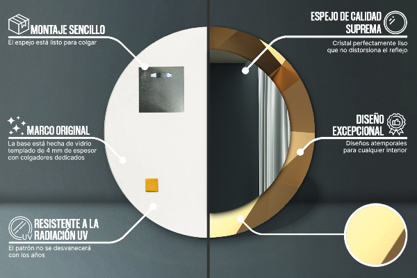 Espejo redondo impreso decorativo redondo Abstracción de oro