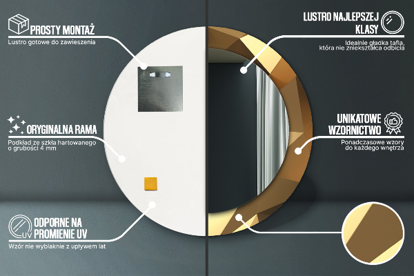 Espejo redondo impreso decorativo redondo Abstracción de oro