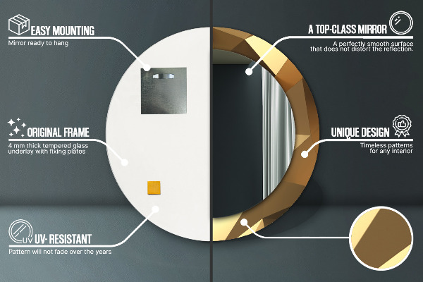 Espejo redondo impreso decorativo redondo Abstracción de oro