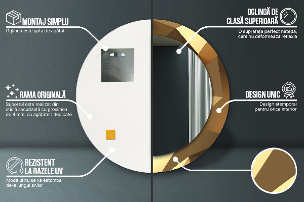 Espejo redondo impreso decorativo redondo Abstracción de oro