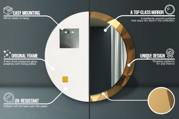 Espejo redondo impreso decorativo redondo Abstracción de oro