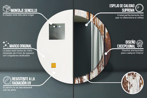 Espejo ścienne decorativo redondo Madera oscura de época