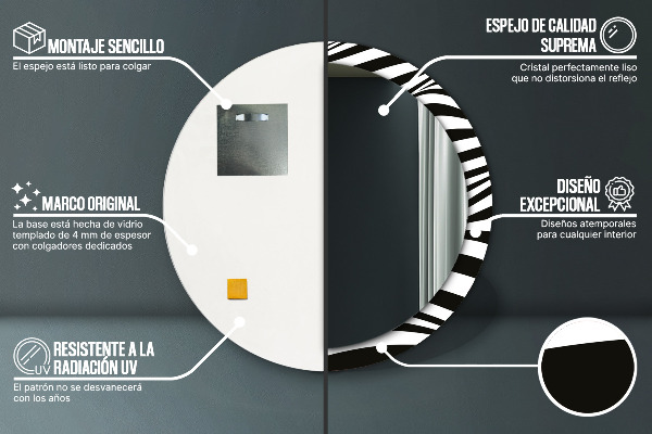 Espejo redondo marco estampado Onda abstracta