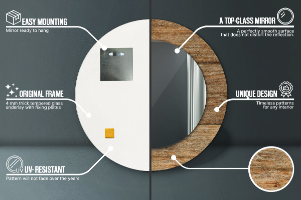 Espejo redondo marco estampado Madera vieja