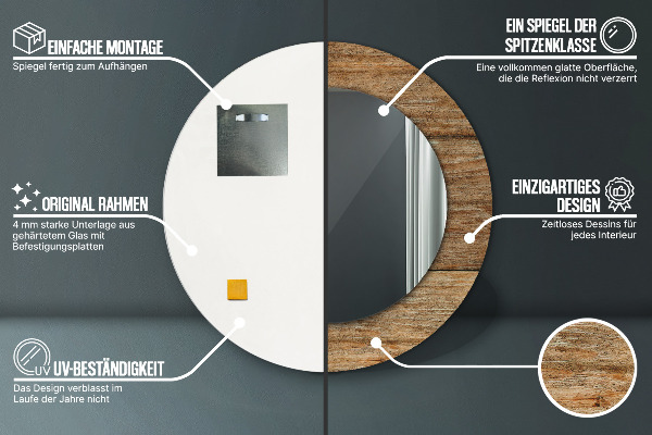 Espejo redondo marco estampado Madera vieja