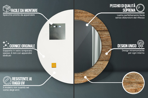 Espejo redondo marco estampado Madera vieja