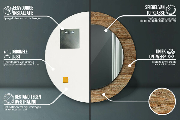 Espejo redondo marco estampado Madera vieja