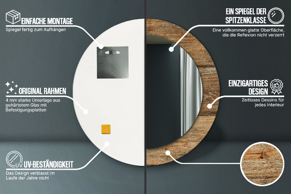 Espejo redondo marco estampado Madera vieja