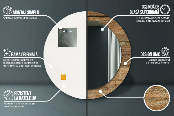 Espejo redondo marco estampado Madera vieja