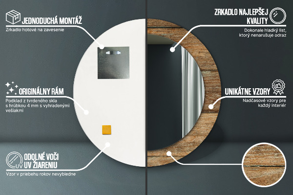 Espejo redondo marco estampado Madera vieja