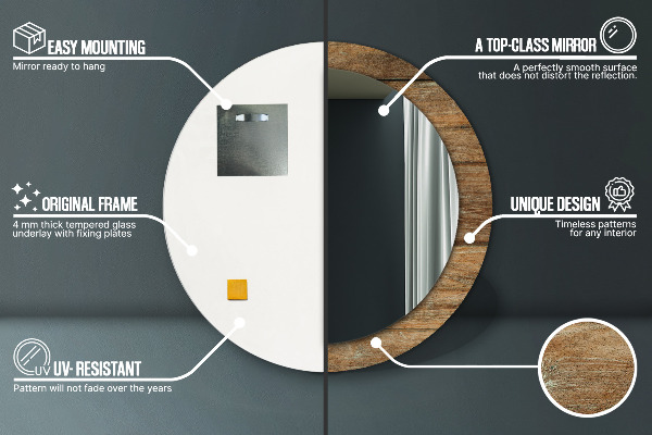 Espejo redondo marco estampado Madera vieja