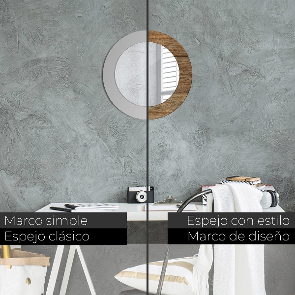 Espejo redondo marco estampado Madera vieja