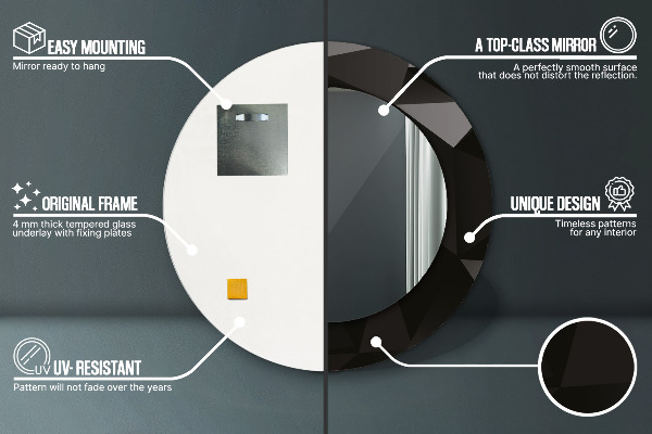 Espejo redondo marco con estampado decorativo Negro abstracto