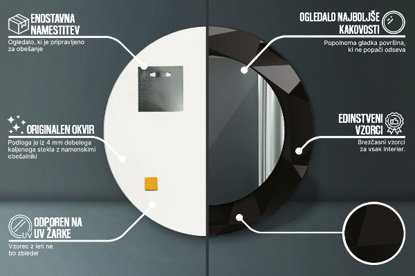 Espejo redondo marco con estampado decorativo Negro abstracto