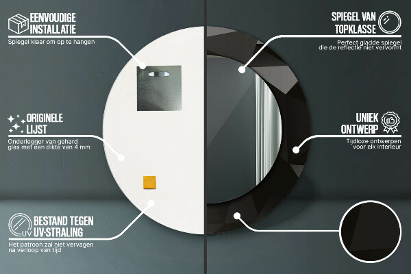 Espejo redondo marco con estampado decorativo Negro abstracto