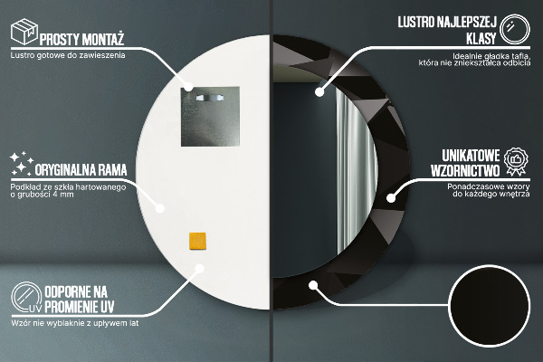 Espejo redondo marco con estampado decorativo Negro abstracto