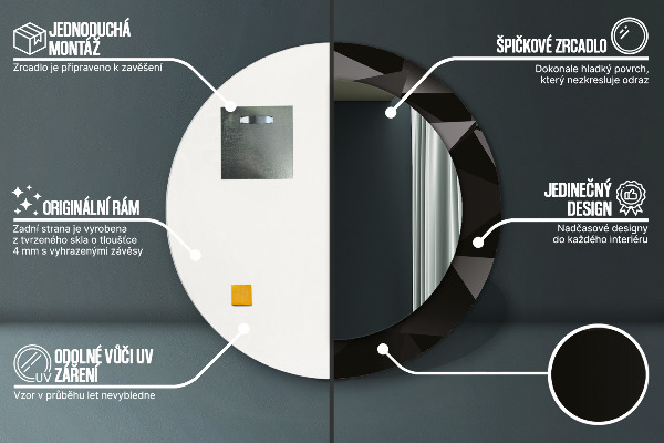 Espejo redondo marco con estampado decorativo Negro abstracto