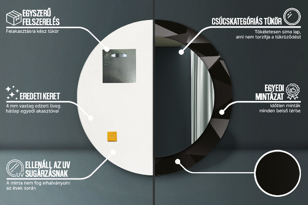 Espejo redondo marco con estampado decorativo Negro abstracto