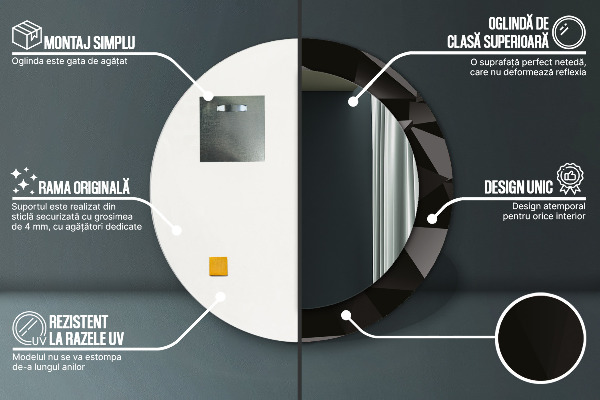 Espejo redondo marco con estampado decorativo Negro abstracto