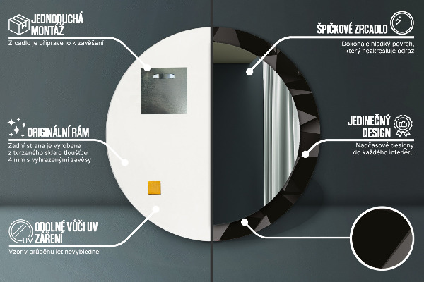 Espejo redondo marco con estampado decorativo Negro abstracto