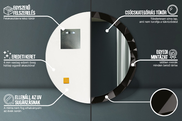 Espejo redondo marco con estampado decorativo Negro abstracto