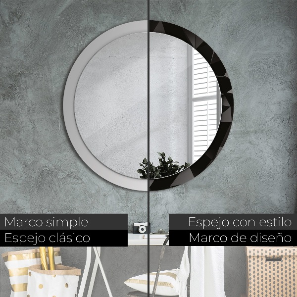 Espejo redondo marco con estampado decorativo Negro abstracto
