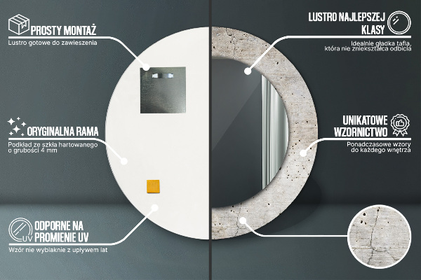 Espejo redondo con decoración Hormigón gris