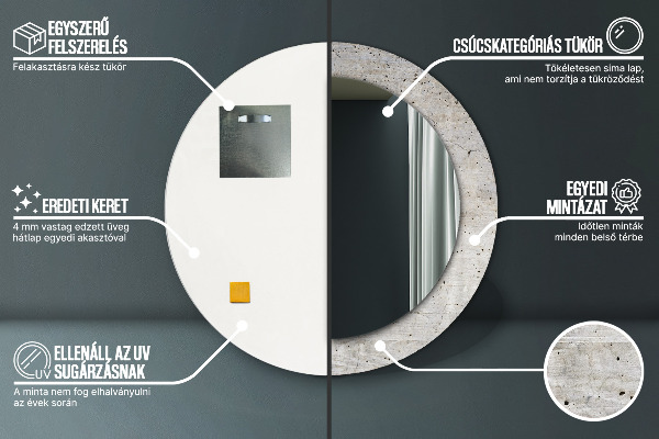 Espejo redondo con decoración Hormigón gris