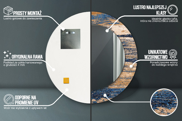 Espejo redondo marco con estampado decorativo Madera abstracta