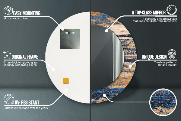 Espejo redondo marco con estampado decorativo Madera abstracta