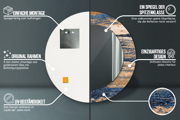 Espejo redondo marco con estampado decorativo Madera abstracta