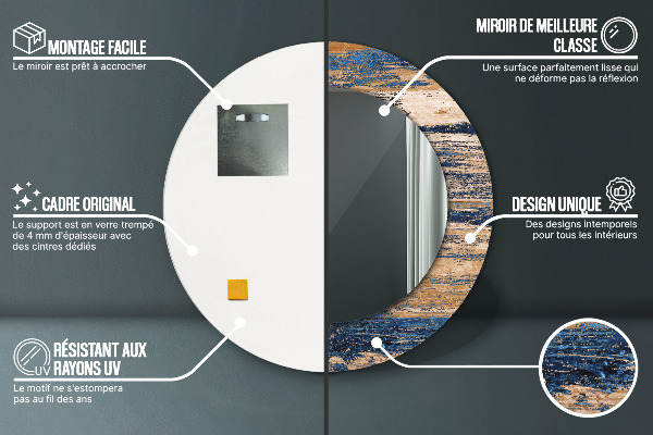 Espejo redondo marco con estampado decorativo Madera abstracta