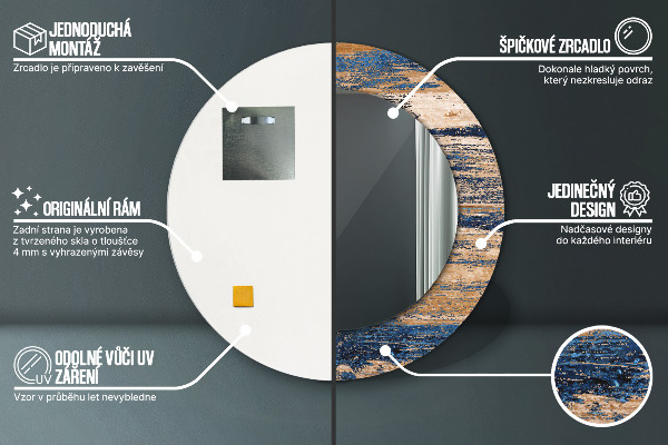 Espejo redondo marco con estampado decorativo Madera abstracta