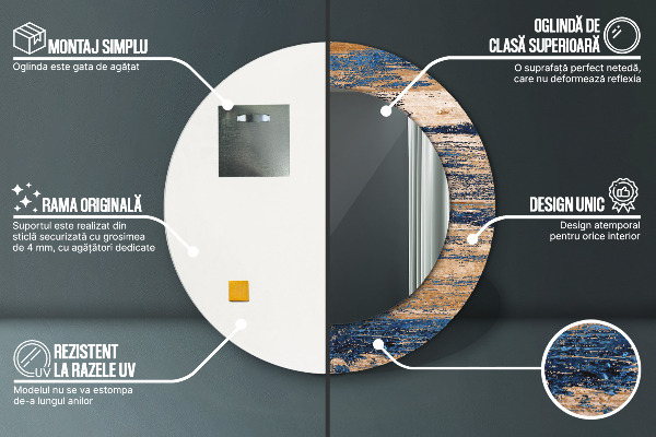 Espejo redondo marco con estampado decorativo Madera abstracta