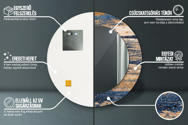 Espejo redondo marco con estampado decorativo Madera abstracta