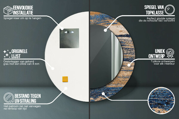 Espejo redondo marco con estampado decorativo Madera abstracta