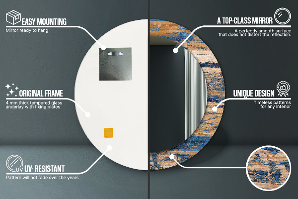 Espejo redondo marco con estampado decorativo Madera abstracta