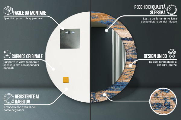 Espejo redondo marco con estampado decorativo Madera abstracta