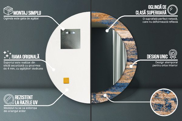 Espejo redondo marco con estampado decorativo Madera abstracta