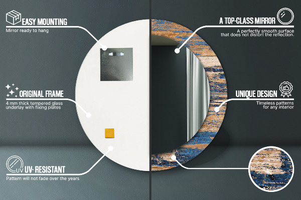 Espejo redondo marco con estampado decorativo Madera abstracta