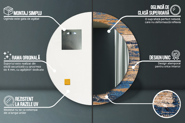 Espejo redondo marco con estampado decorativo Madera abstracta