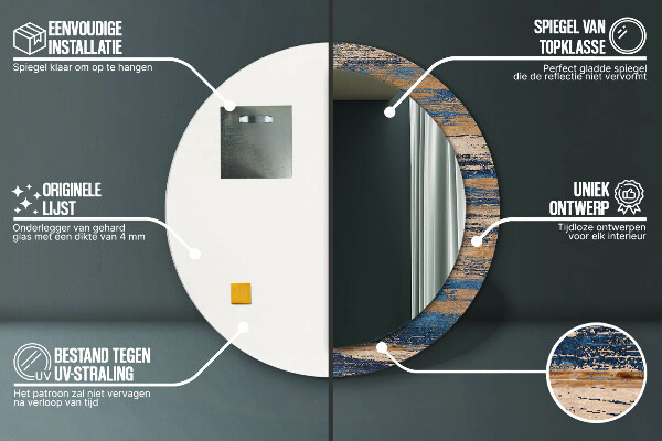 Espejo redondo marco con estampado decorativo Madera abstracta