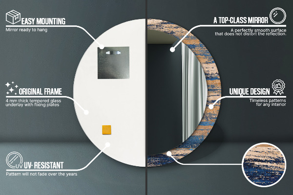 Espejo redondo marco con estampado decorativo Madera abstracta