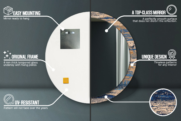 Espejo redondo marco con estampado decorativo Madera abstracta