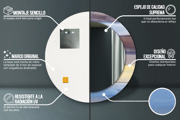 Espejo redondo marco con estampado decorativo Imagen abstracta